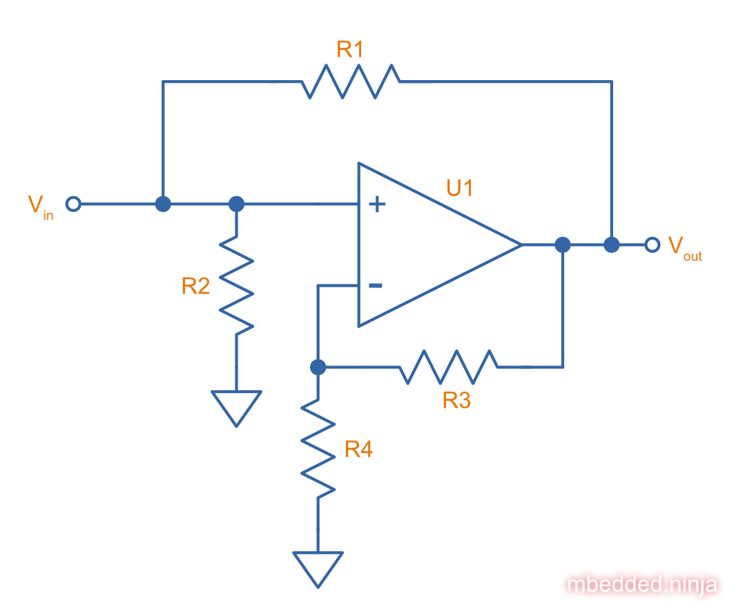 Equivalent circuit for high frequency signals through the high-pass Sallen-Key filter. Both capacitors are considered shorts.