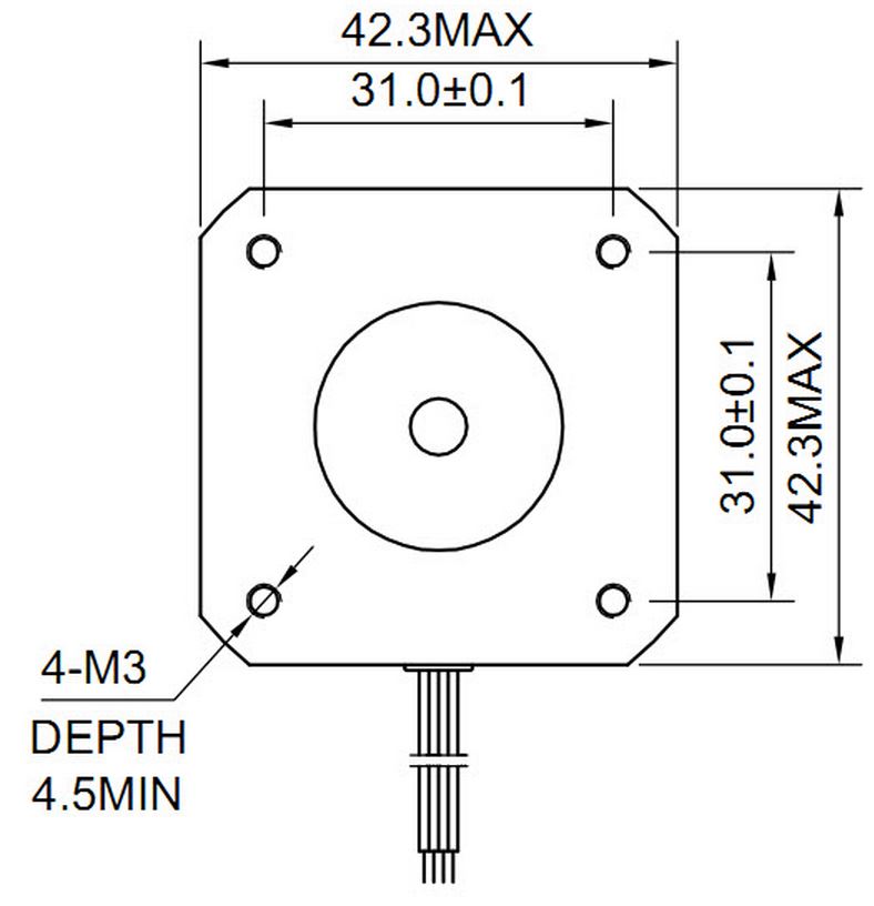 The NEMA17 mounting hole dimensions .The dimensions are in millimeters. Image from http://www.xylotex.com/FAQ.htm.