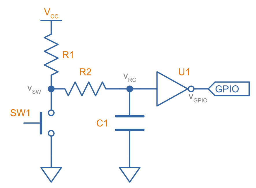 A simple RC debouncing circuit.
