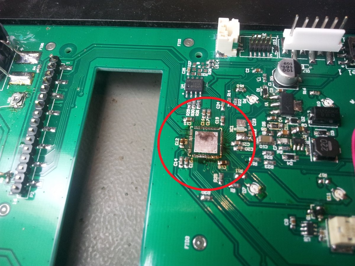 The PCB was wrecked after doing too much re-soldering on a 0.5mm pitch QFN footprint.