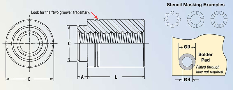 An SMD standoff from Pen Engineering. Image from http://catalog.pemnet.com/viewitems/uts-and-spacers-standoffs-surface-mount-type-smtso/t-nuts-and-spacers-standoffs-br-type-smtso-unified.