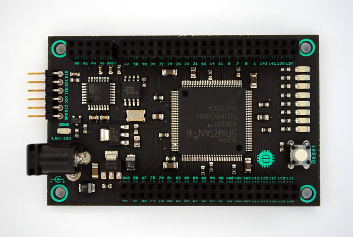 'The Mojo', a Arduino-like FPGA development that looks really nice. Image from http://embeddedmicro.com/products/the-mojo.