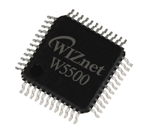 Image of the WIZnet W5500 serial-to-ethernet IC. Image from https://www.wiznet.io/product-item/w5500/.