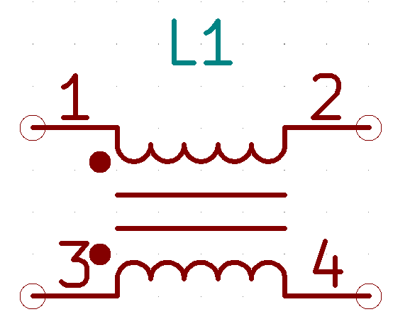 The schematic symbol for a common-mode choke.
