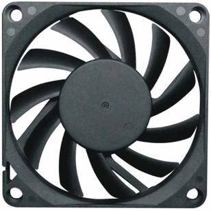 A photo of a standard computer cooling fan.