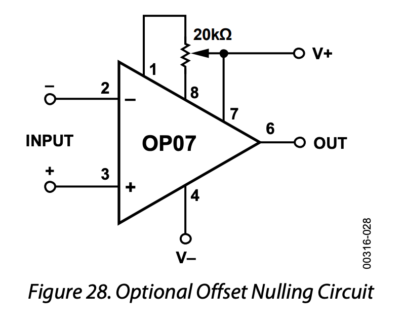 op07 op amp offset nulling circuit