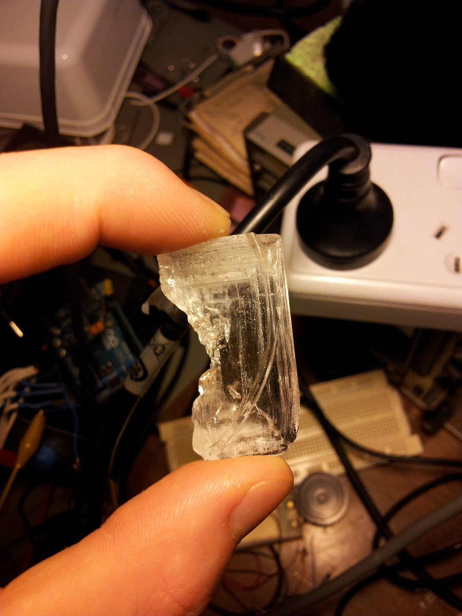 A large home-made piezo crystal. Photo from 2012.