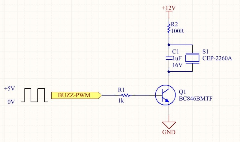 The schematic of an internally driven piezo volume control circuit.