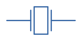 The schematic symbol for a 2-pin piezoelectric speaker.