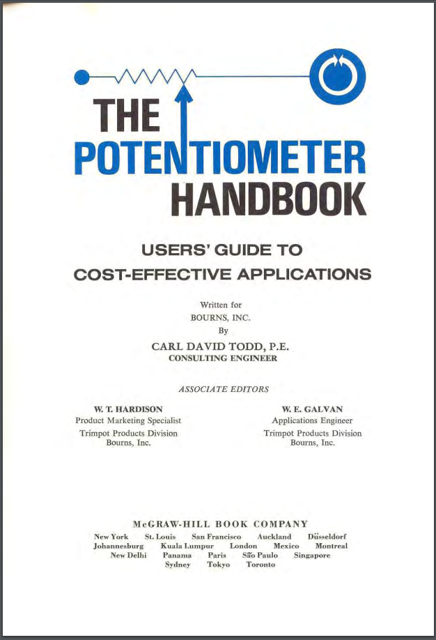 Screenshot of the 'front cover' from the online edition of 'The Potentiometer Handbook' by Bourns[^bib-bourns-the-potentiometer-handbook].