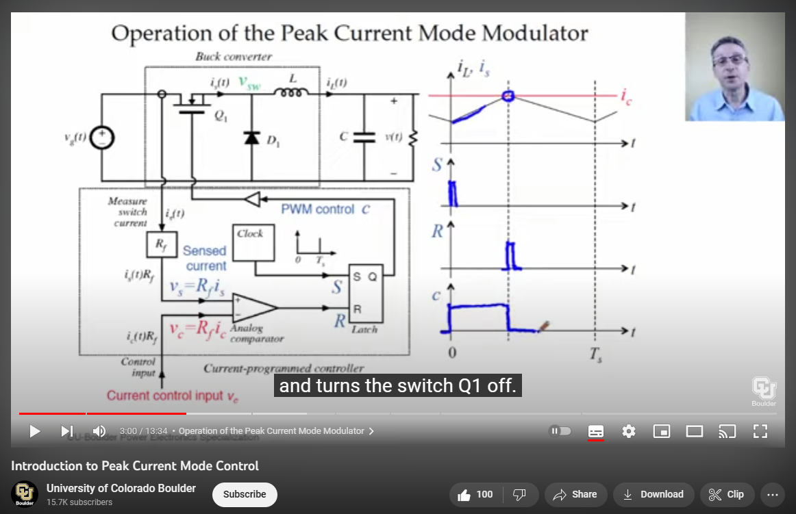 Screenshot of the YouTube video "Introduction to Peak Current Mode Control" by the University of Colorado Bolder[^university-of-colorado-bolder-intro-to-peak-current-mode-control].