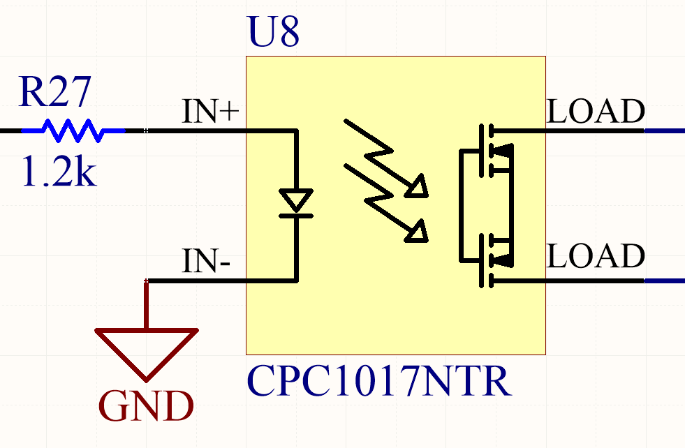 This is the typical schematic symbol for a solid-state relay, along with a resistor connected to the input to limit the current through the internal LED.