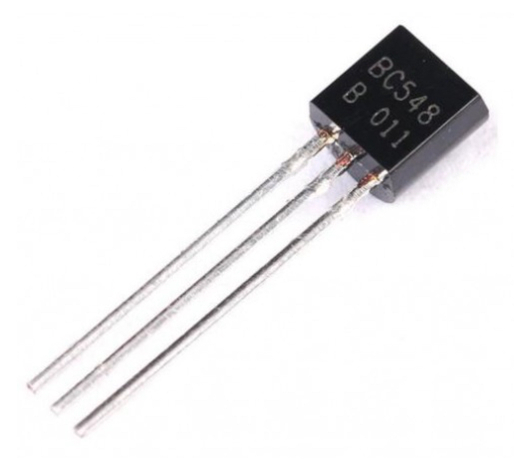 A photo of the ubiquitous BC548 BJT transistor in to TO-92 package. Image from https://www.dnatechindia.com/bc-548-npn-transistor-buy-online-india.html.