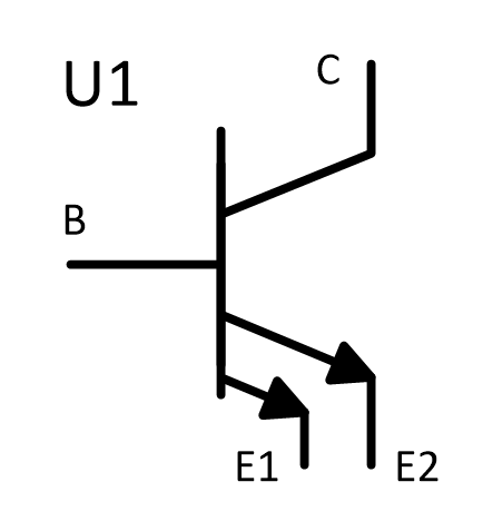 The schematic symbol for a multiple-emitter BJT.