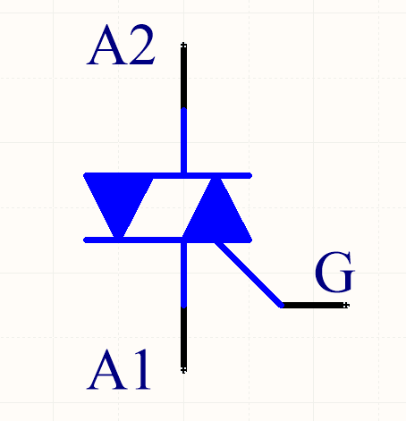 The schematic symbol for the TRIAC, with pin names.