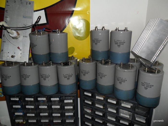 The collection of large capacitors.
