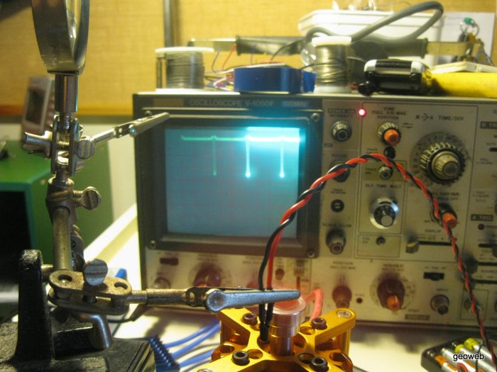 Testing with the oscilloscope.