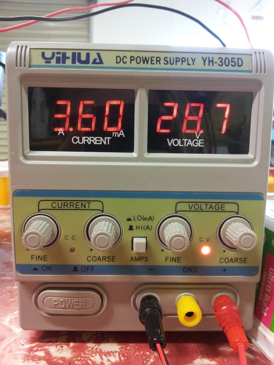 A single channel DC power supply with variable voltage and current controls.