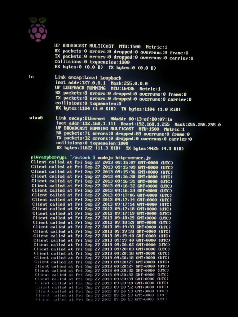 The terminal output when a client visits the node.js server running on the RaspberryPi.