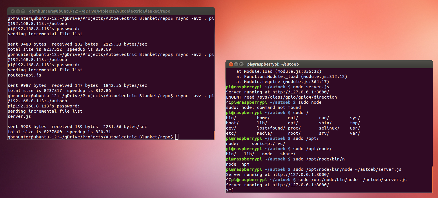 Sending code files using rsync from the PC to the RaspberryPi.
