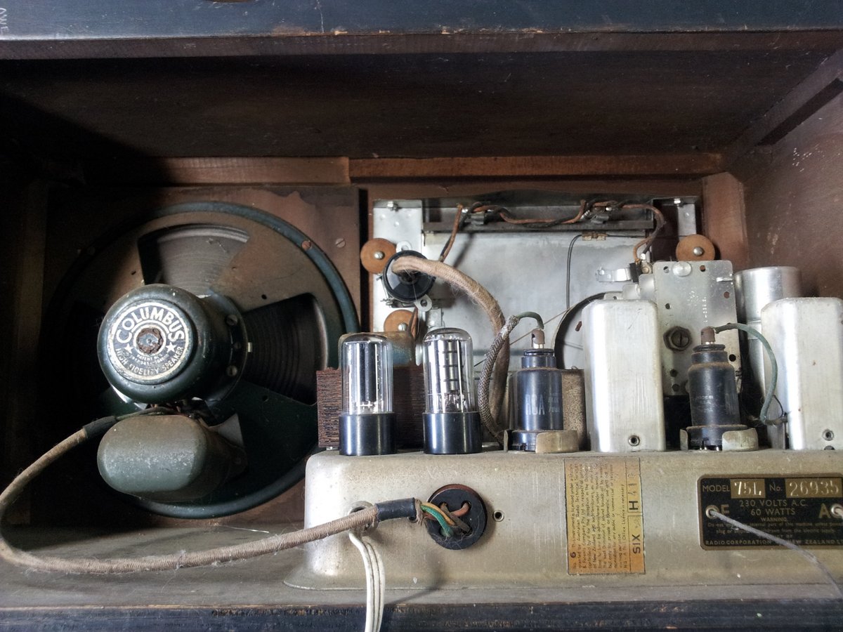 The original rear of the cabinet. Valves, air capacitors and pulley systems!