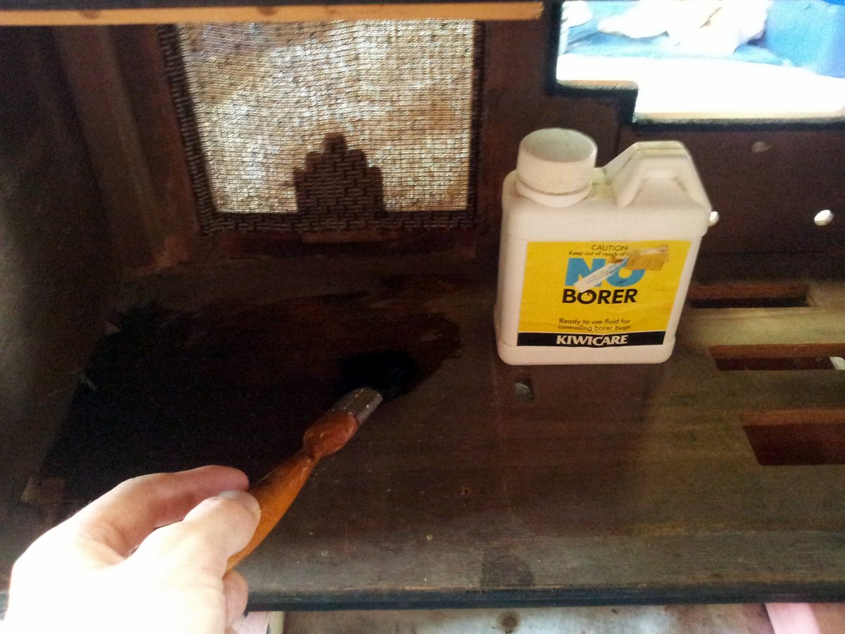 Giving the inside of the cabinet a good coat of 'no borer'.