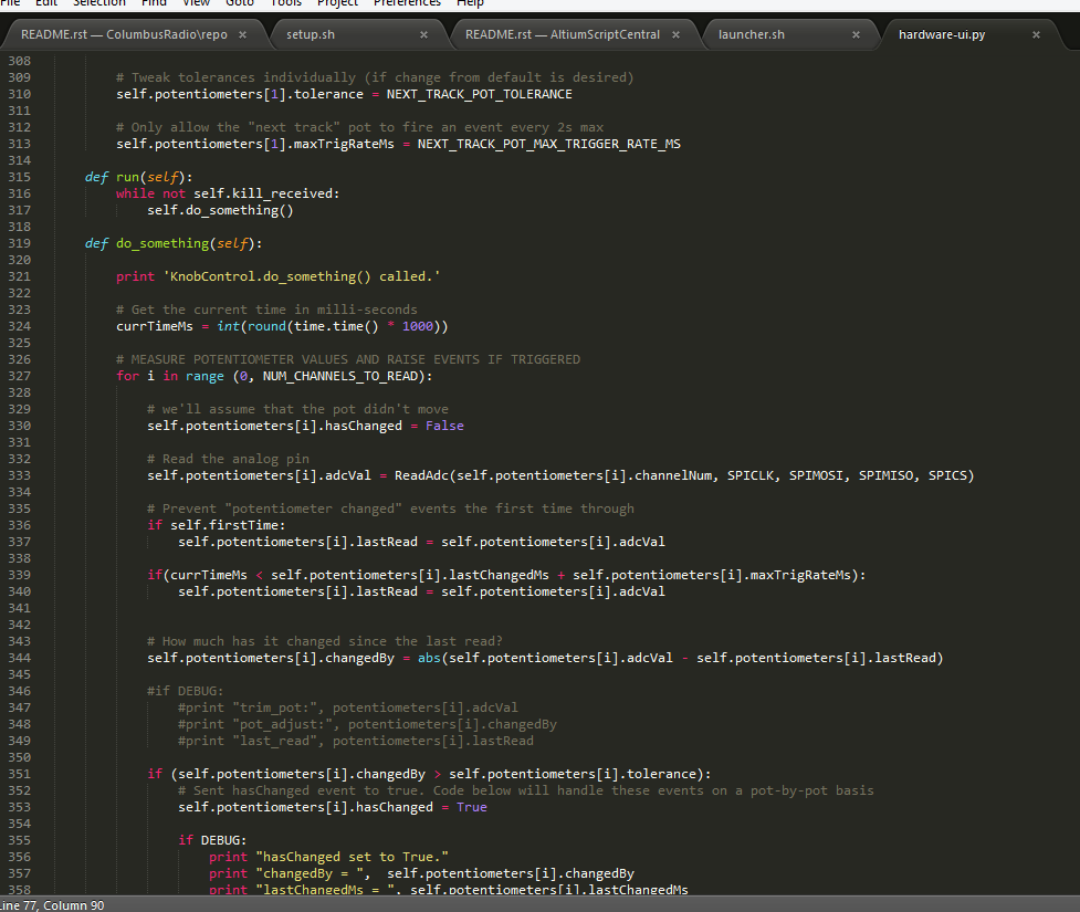 Screenshot of part of the Python 'hardware UI' script.