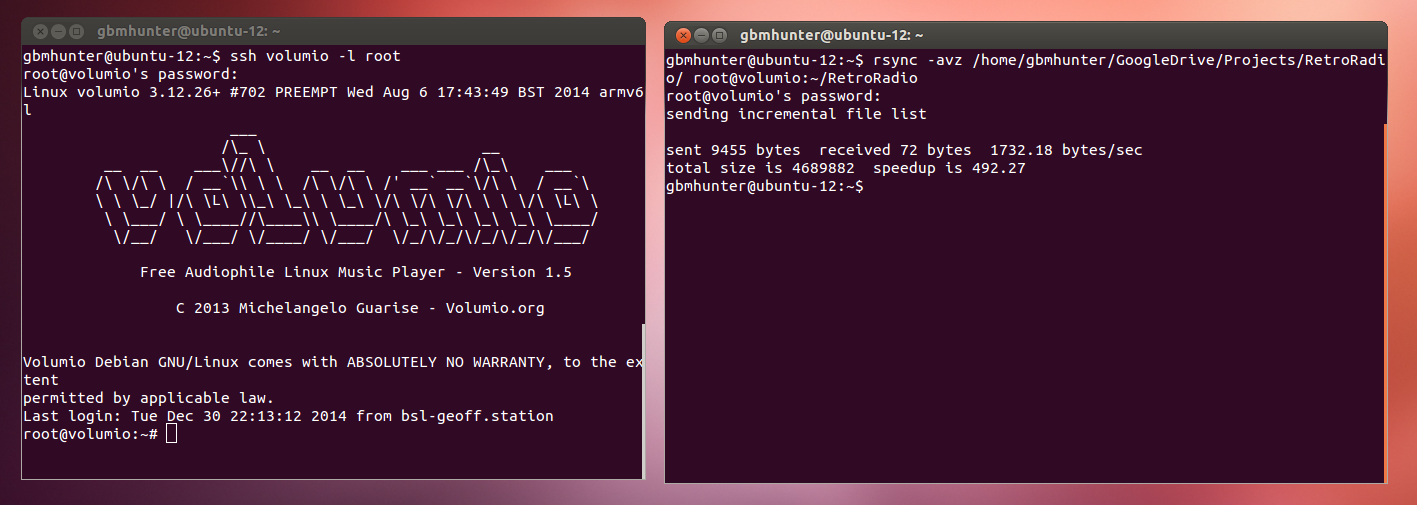 Copying the repository to the RaspberryPi using rsync, and then loading the code through SSH.
