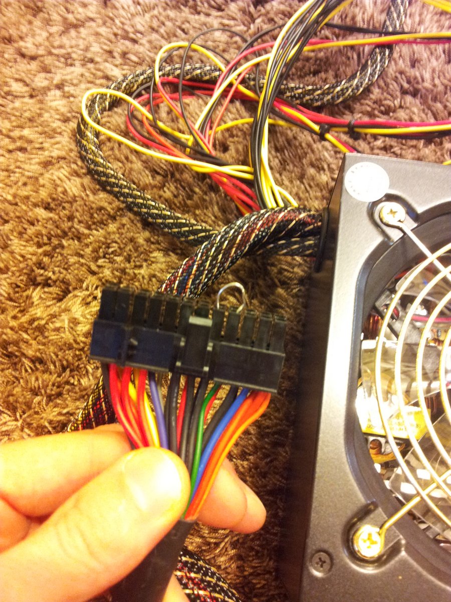 Grounding the green wire on the PSU to get it to turn on.