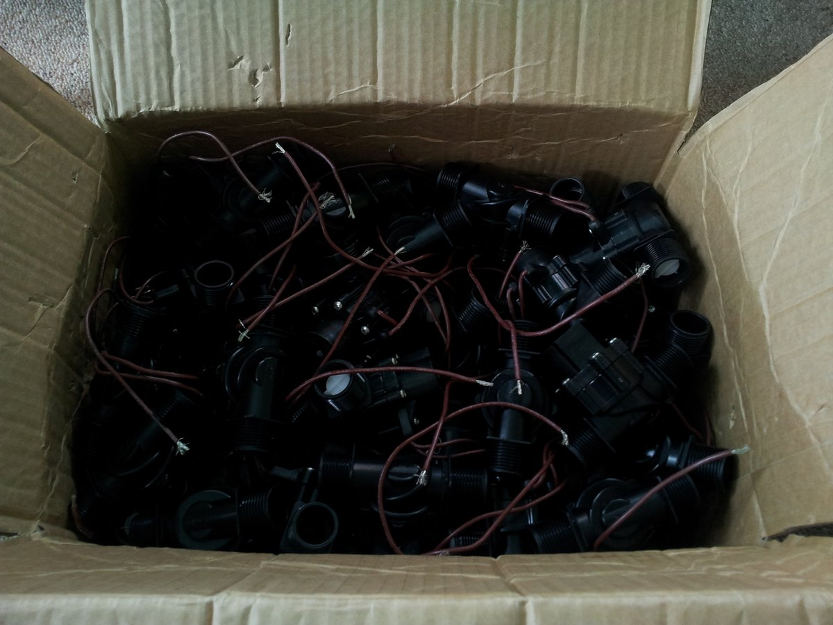 All of the 62 solenoids, in a box.
