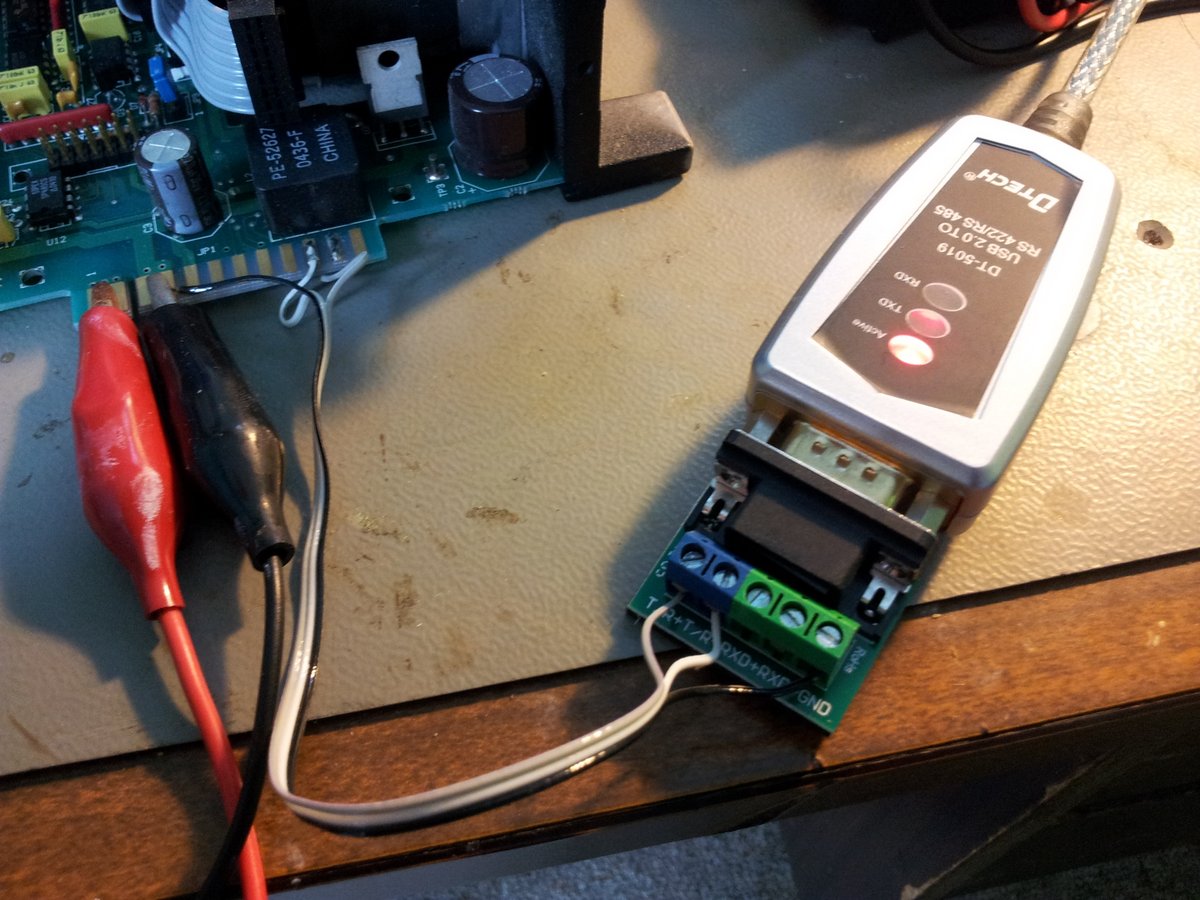 Communicating to the syringe pump via a USB-to-RS-485 converter.