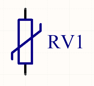 The schematic symbol for a varistor (a.k.a. voltage-dependent resistor, VDR).