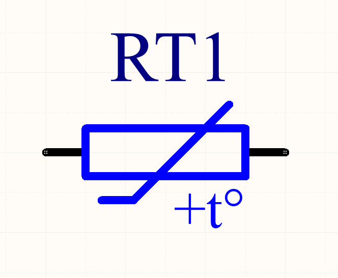 Schematic symbol and designator for a PTC (positive-temperature co-efficient) thermistor.