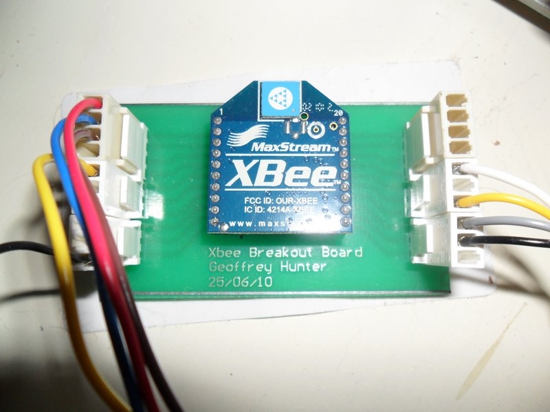 I made two Xbee breakout boards for prototyping, since they use the non-prototype friendly 2mm pitch connectors.