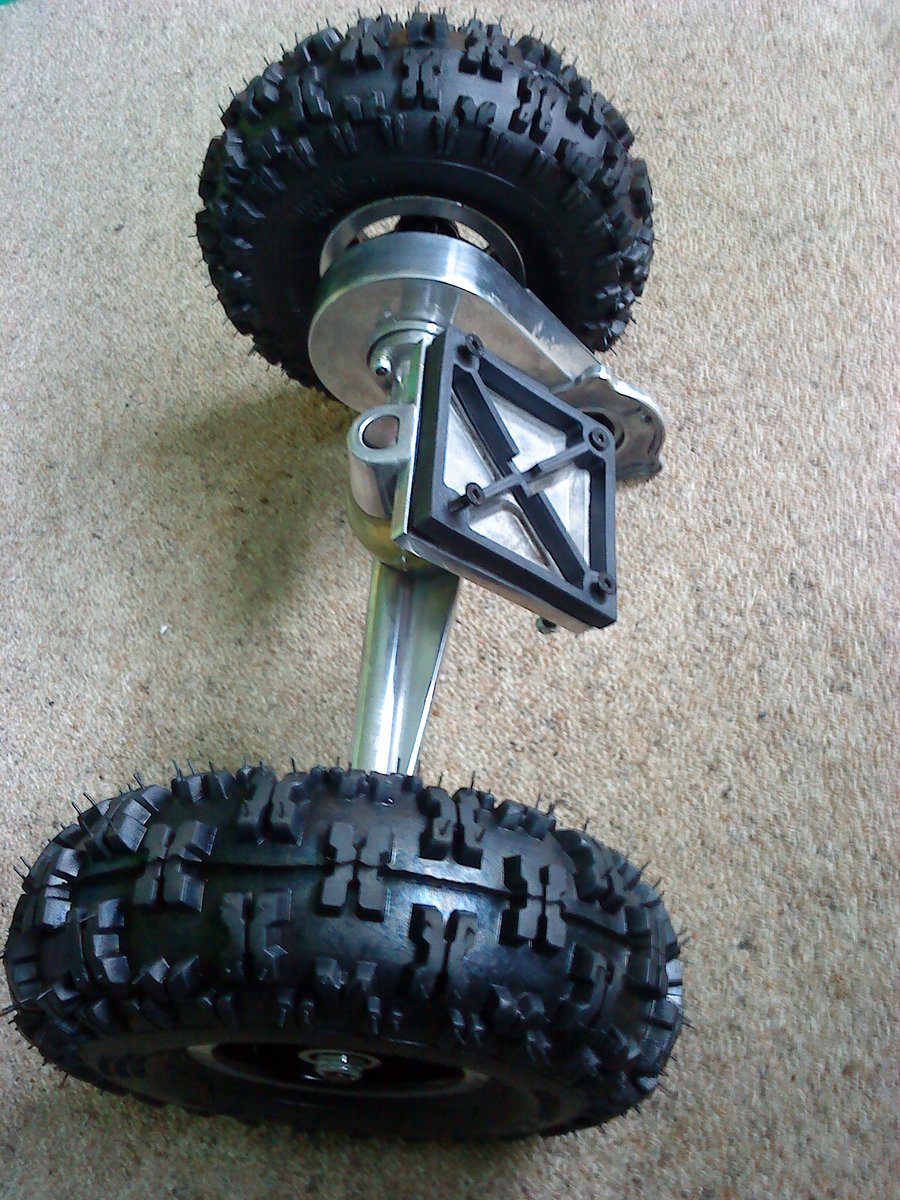 The skateboard wheels and axle.