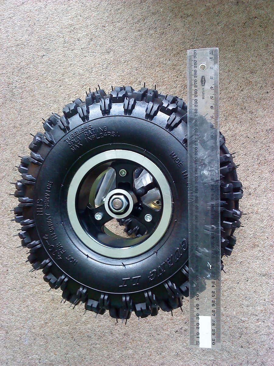 A size comparison of the skateboard wheels.