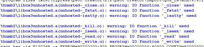 The PSoC Creator build warnings that pop up if you compile C++ code. You can safely ignore these.
