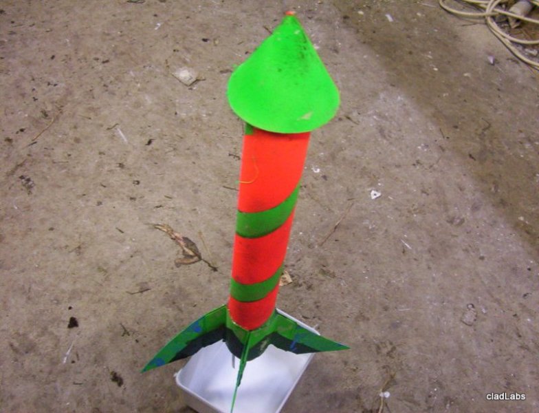 The 'Tiger' rocket. Painted with fluro colours so it was easy to find in a paddock.