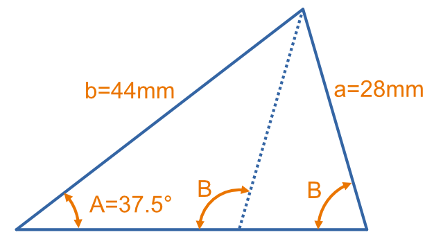 Diagram for the ambiguous Law of Sines worked example.
