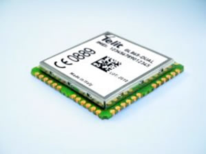 A Telit cellular modem module which uses castellation. Image from http://www.cirtech-electronics.com/castellation/.