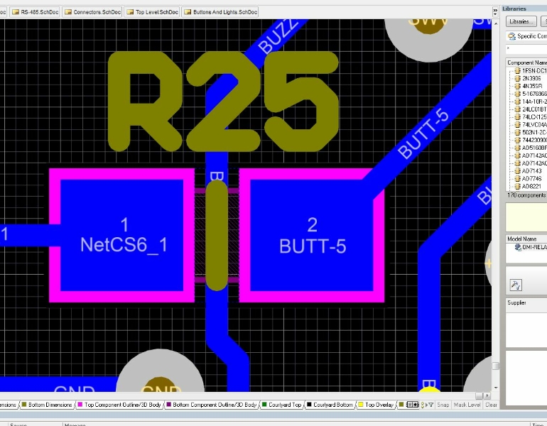 Routing between the pads of a 0805 footprint (in Altium).