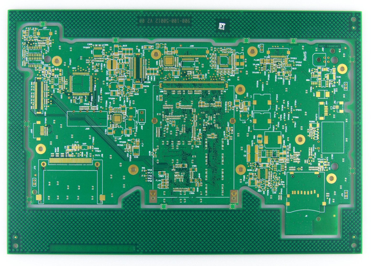 Example of an immersion gold PCB surface finish. Image from http://www.standardpcb.com/.