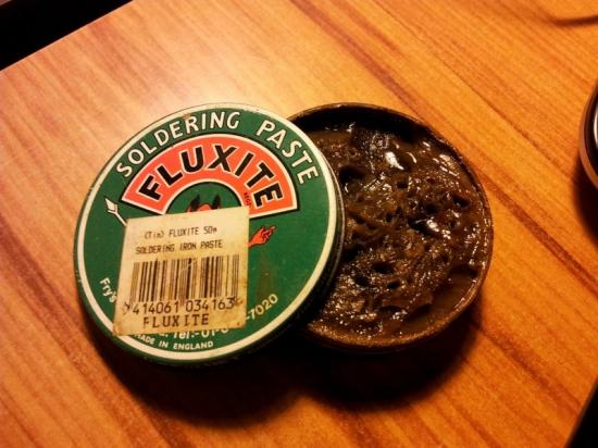 Fluxite, soldering paste which caused all sorts of problems since it is a plumbers flux which is not designed for electronics.