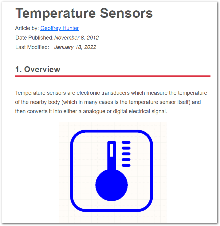 temperature sensors screenshot