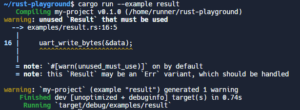 The Rust compiler warning when compiling the above code.